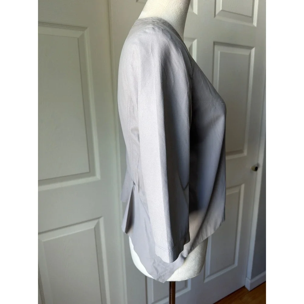 My Tribe Leather Jacket Women Gray Peplum Back 3/4 Sleeve Minimalist Chic